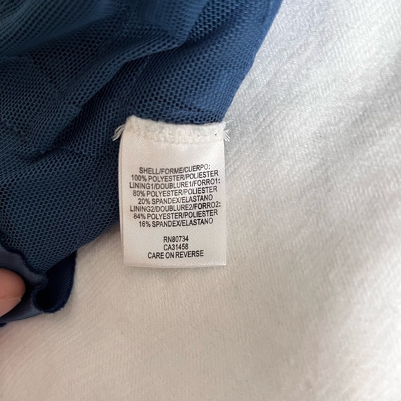 BCBGMaxAzria Blue Pleated deep V Bodycon mini Dress 0 - Picture 6 of 8